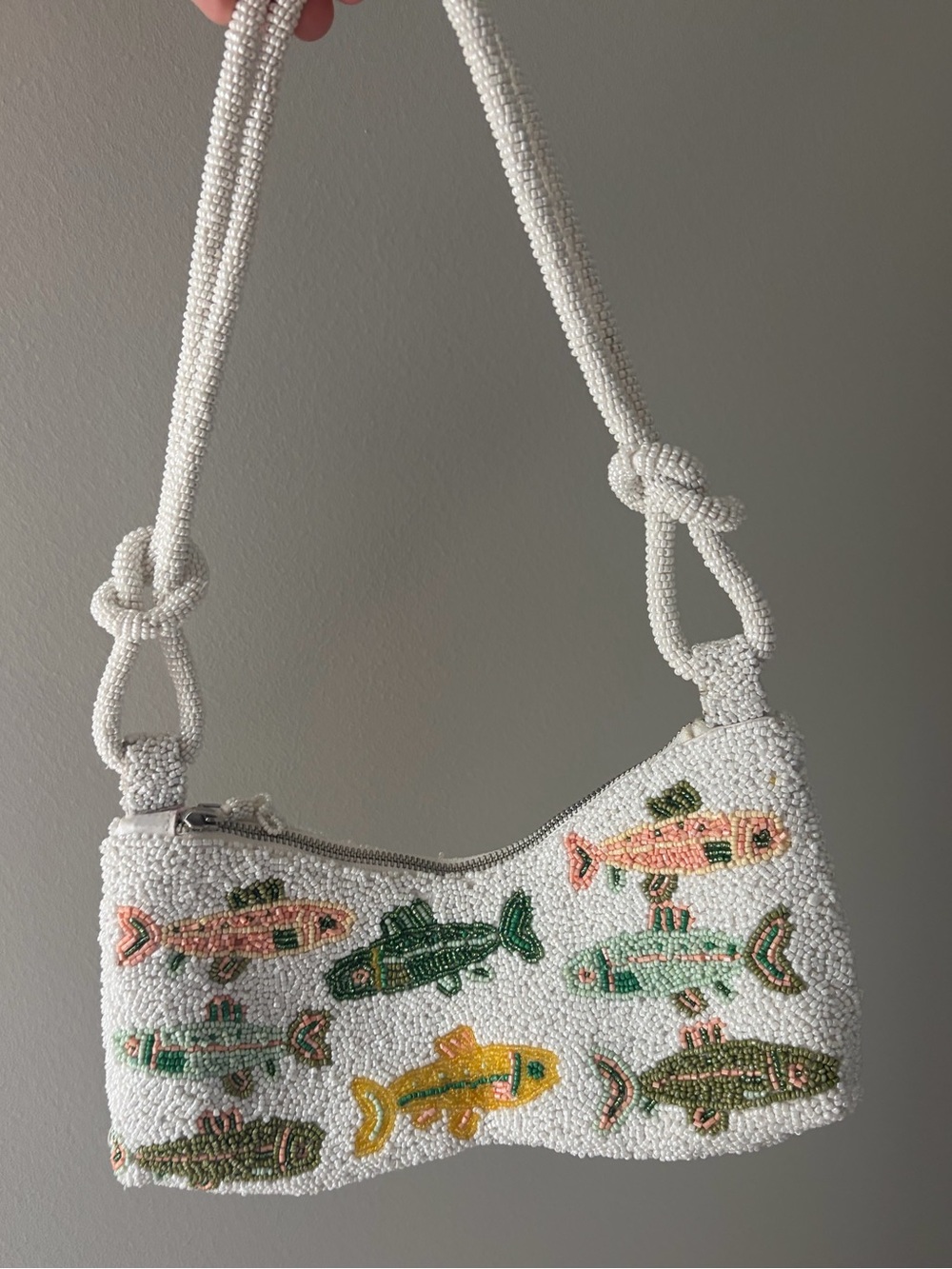 Viral Beaded Shoulder Bag with Multicolor Fish